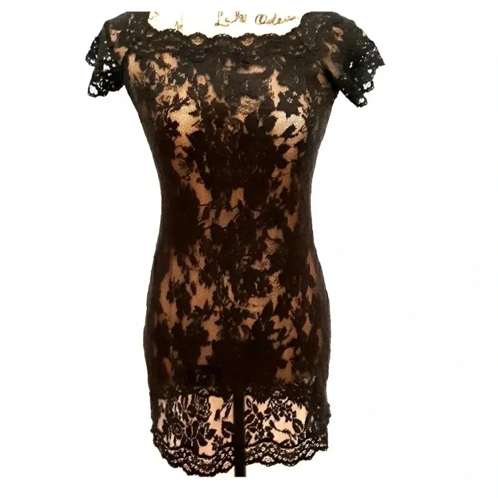 Victoria’s Secret black stretch lace chemise nightie